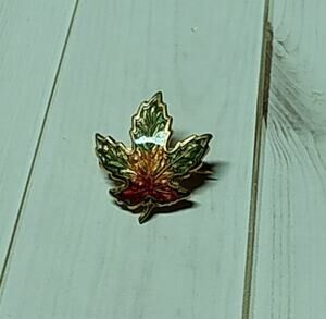 Red, Yellow & Green Fall Maple Leaf Pin for Hat, Lapel, Jacket or Backpack